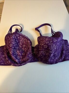 NEW- Soma Enticing Balconette Purple Lace Bra with Floral Pattern
